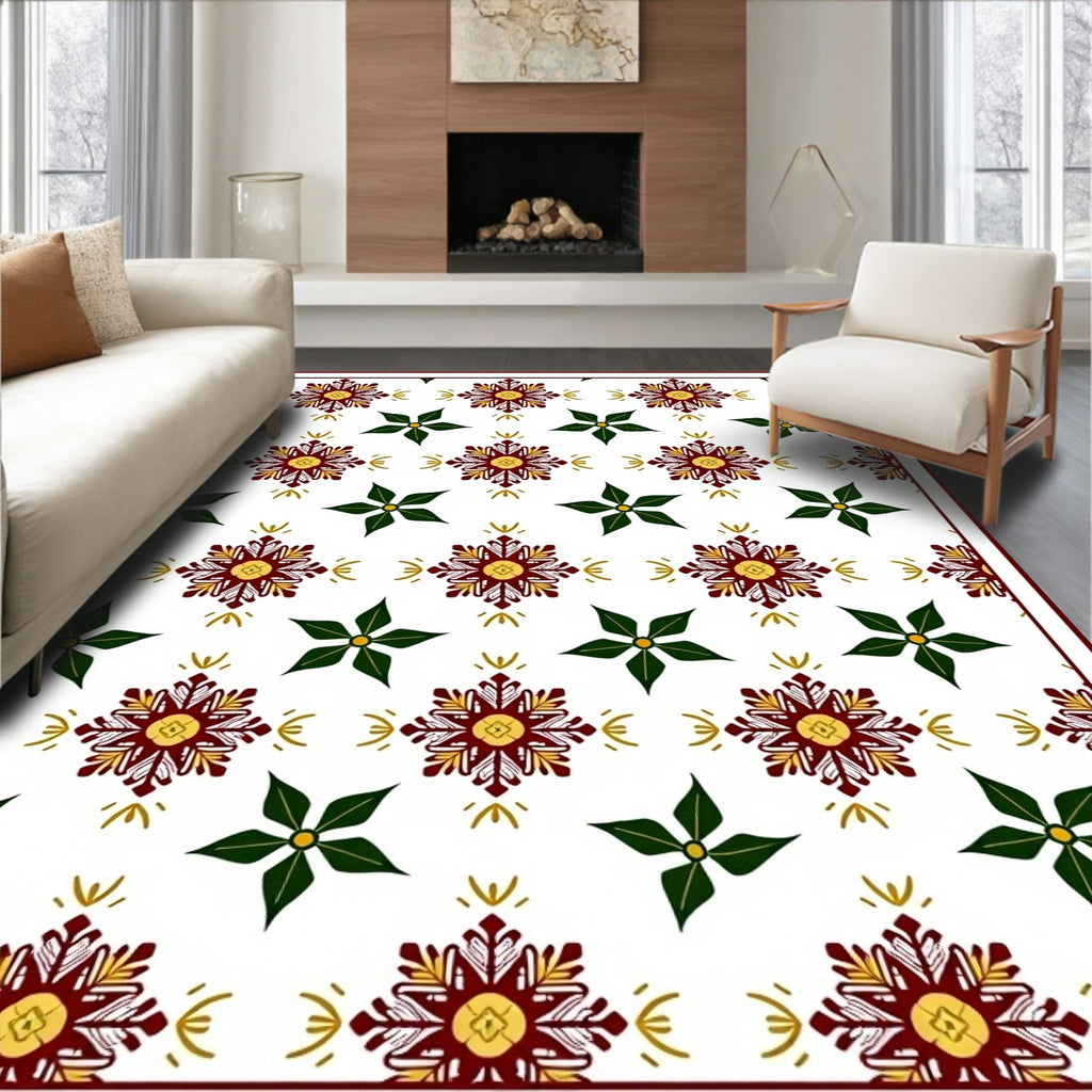 Crimson Gold Starburst Leaf Medallion Rug
