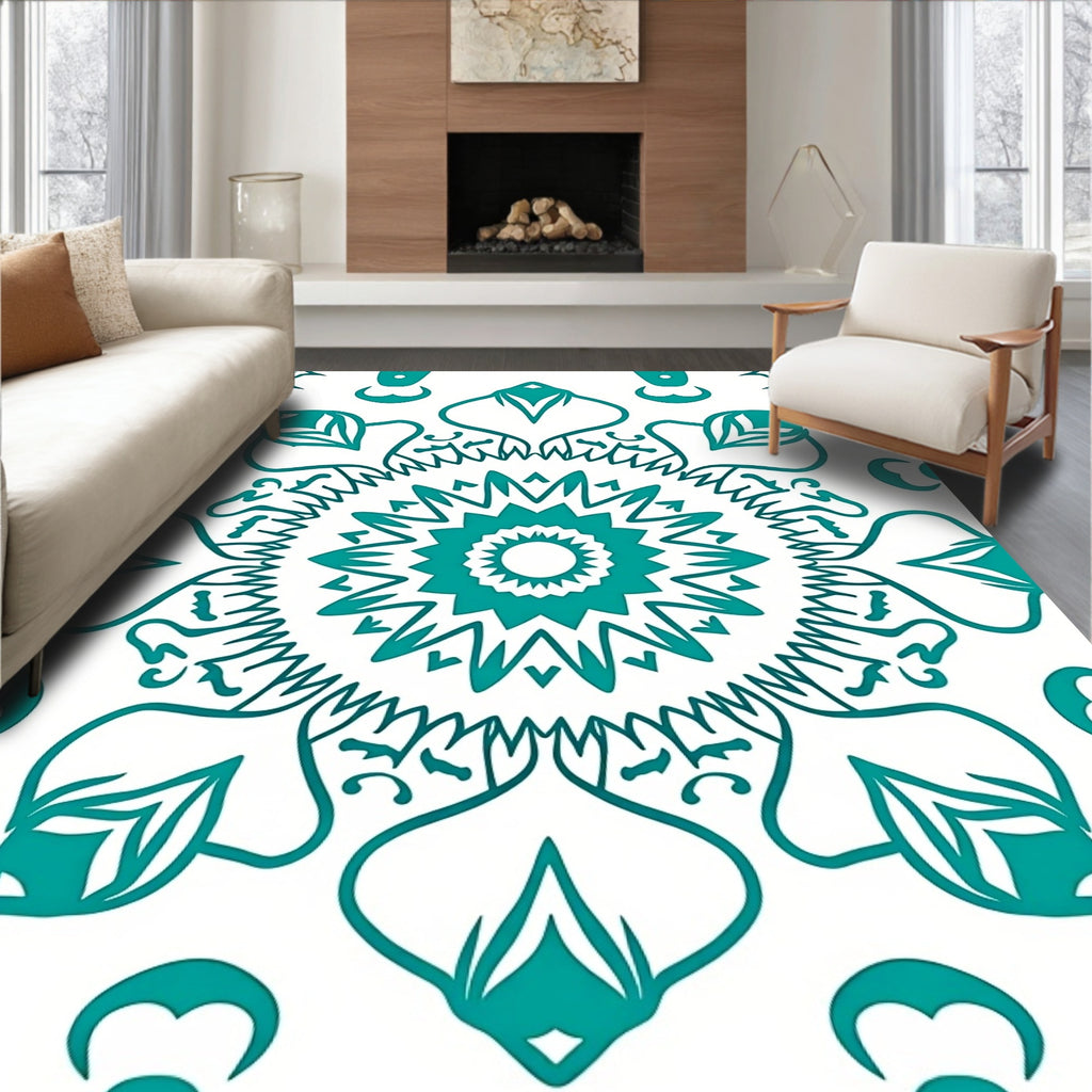 Teal Medallion Mandala Art Rug