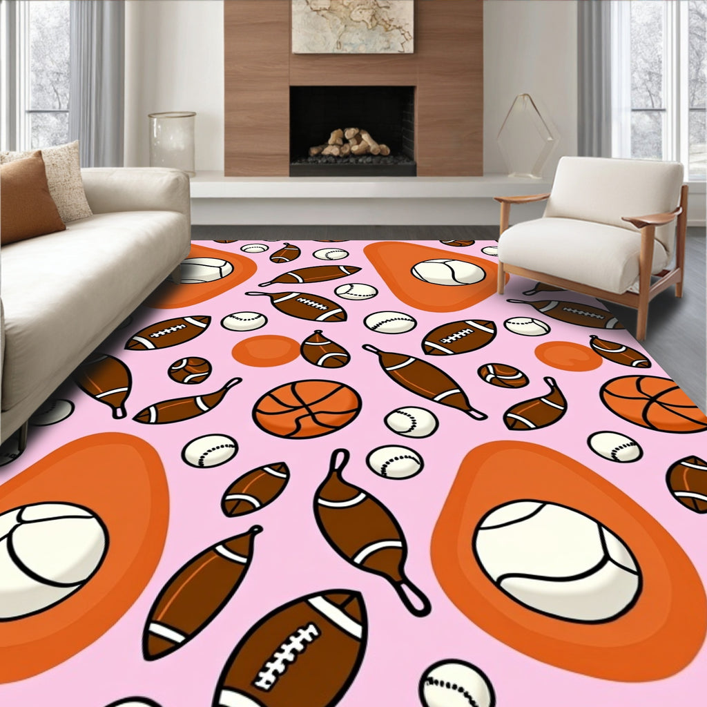 Pink Sports Balls Mix Rug