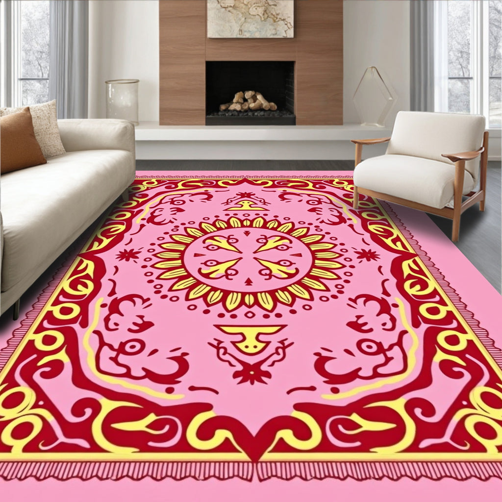 Crimson Yellow Sun Mandala Rug