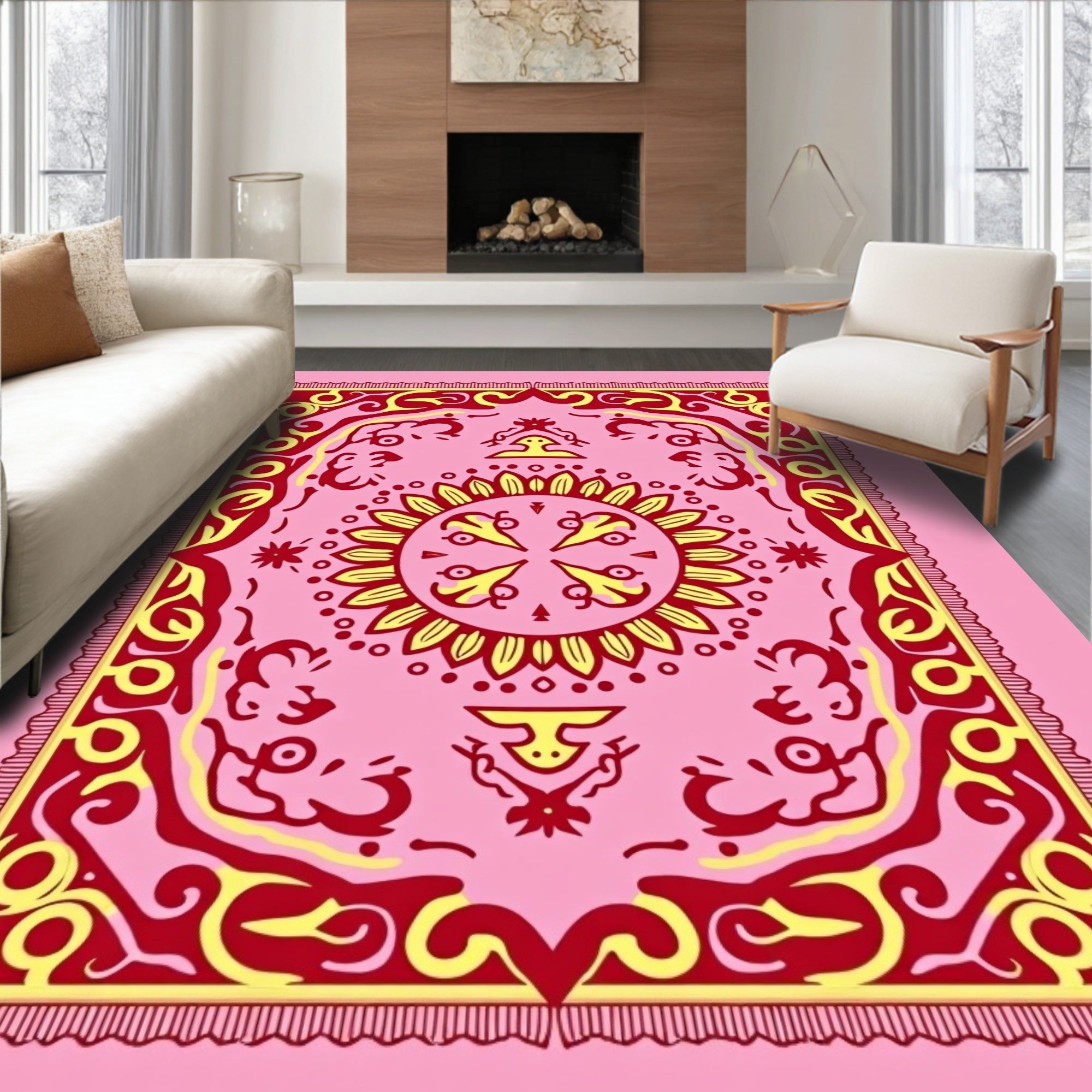Crimson Yellow Sun Mandala Rug