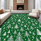 Emerald White Evergreen Forest Whimsy Rug