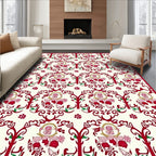 Crimson Red Floral Garland Scroll Rug
