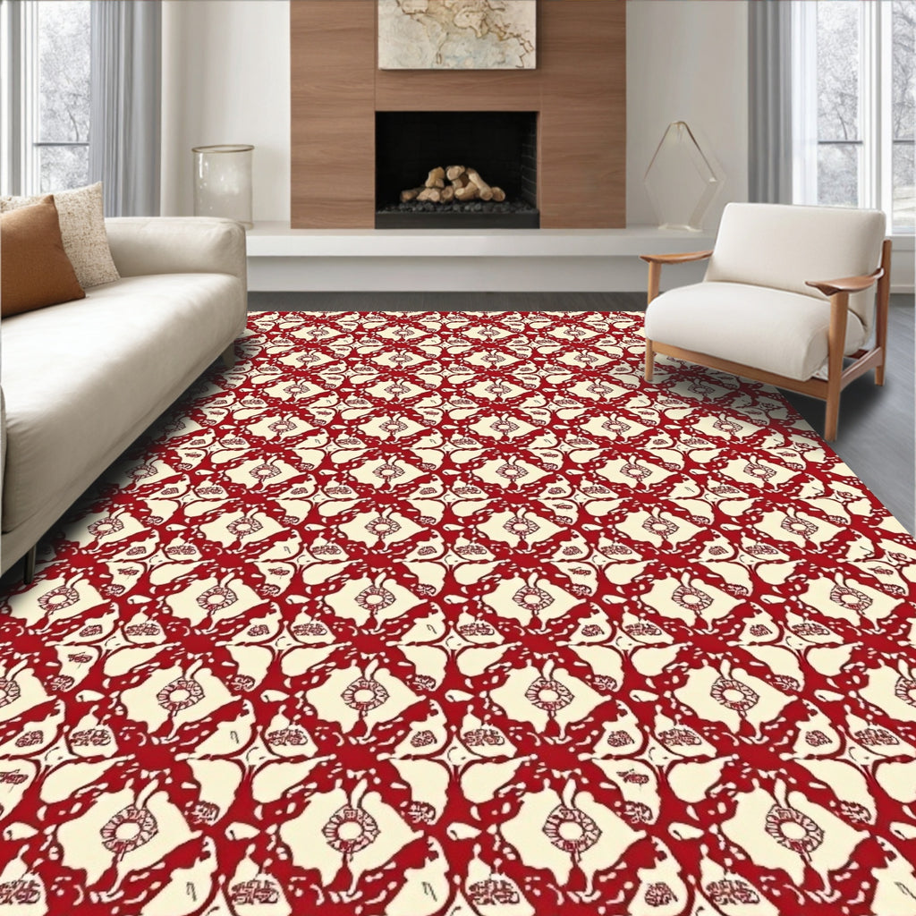 Crimson Repeating Floral Lattice Rug