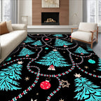 Aqua Christmas Trees Red Ornament Garland Rug