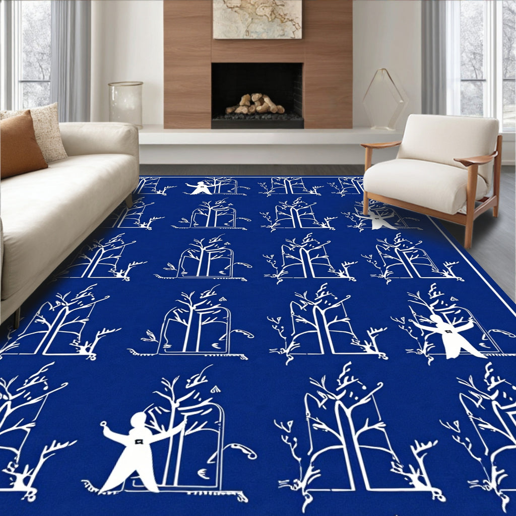 White Figure Blue Garden Repeat Rug