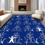 White Figure Blue Garden Repeat Rug