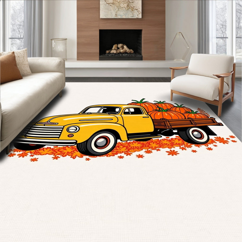 Yellow Autumn Harvest Pumpkin Truck Rug