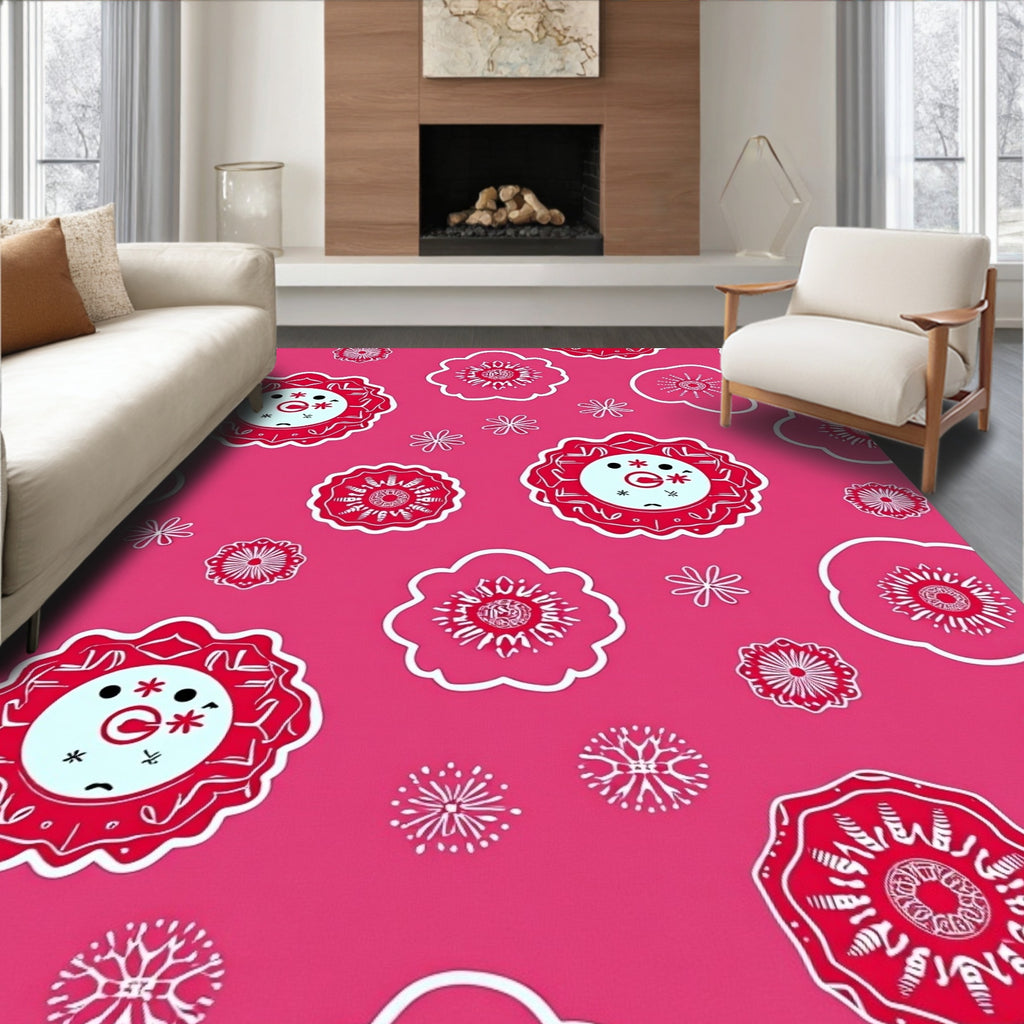 Crimson Floral Medallion Faces Rug