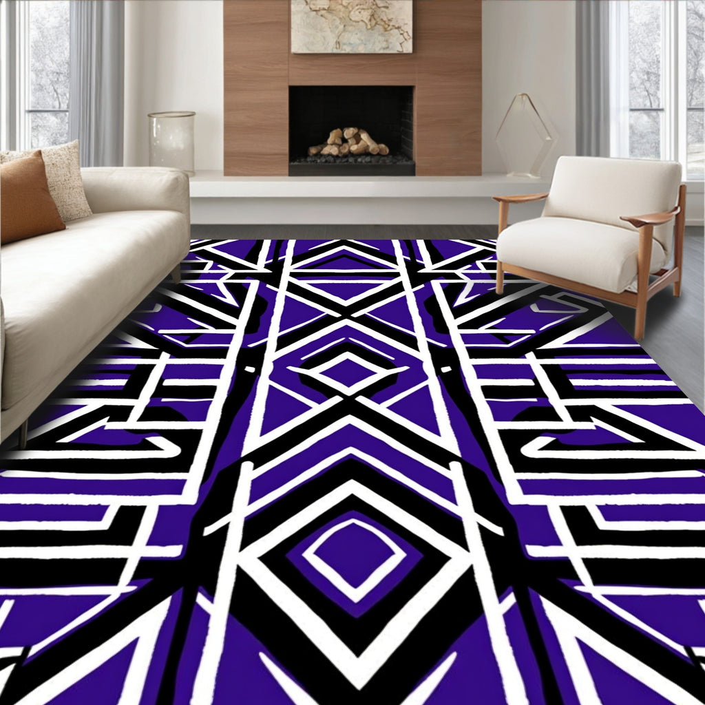 Bold Geometric Cobalt Stripes Rug