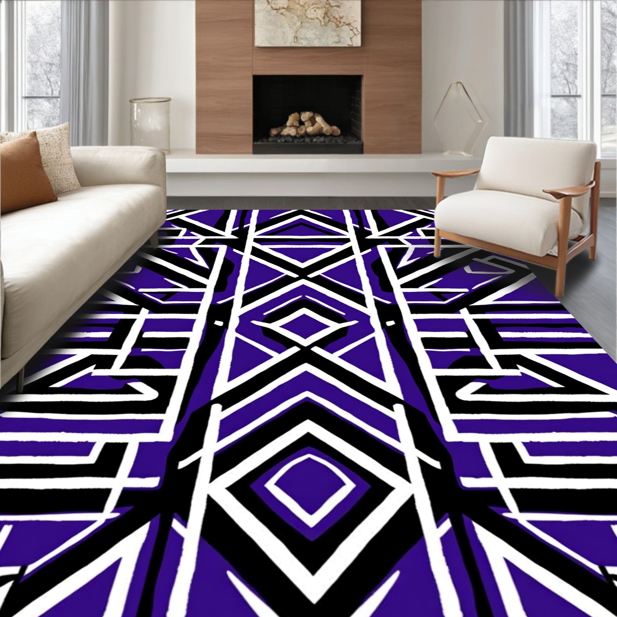 Bold Geometric Cobalt Stripes Rug