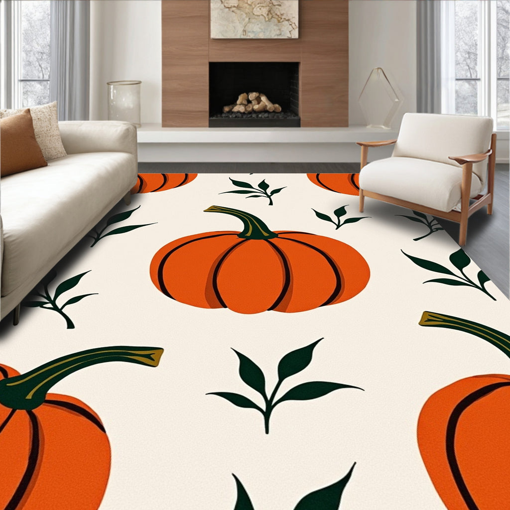 Rustic Orange Pumpkin Leaf Scatter Rug