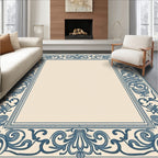 Ornate Blue Floral Scrollwork Centerpiece Rug