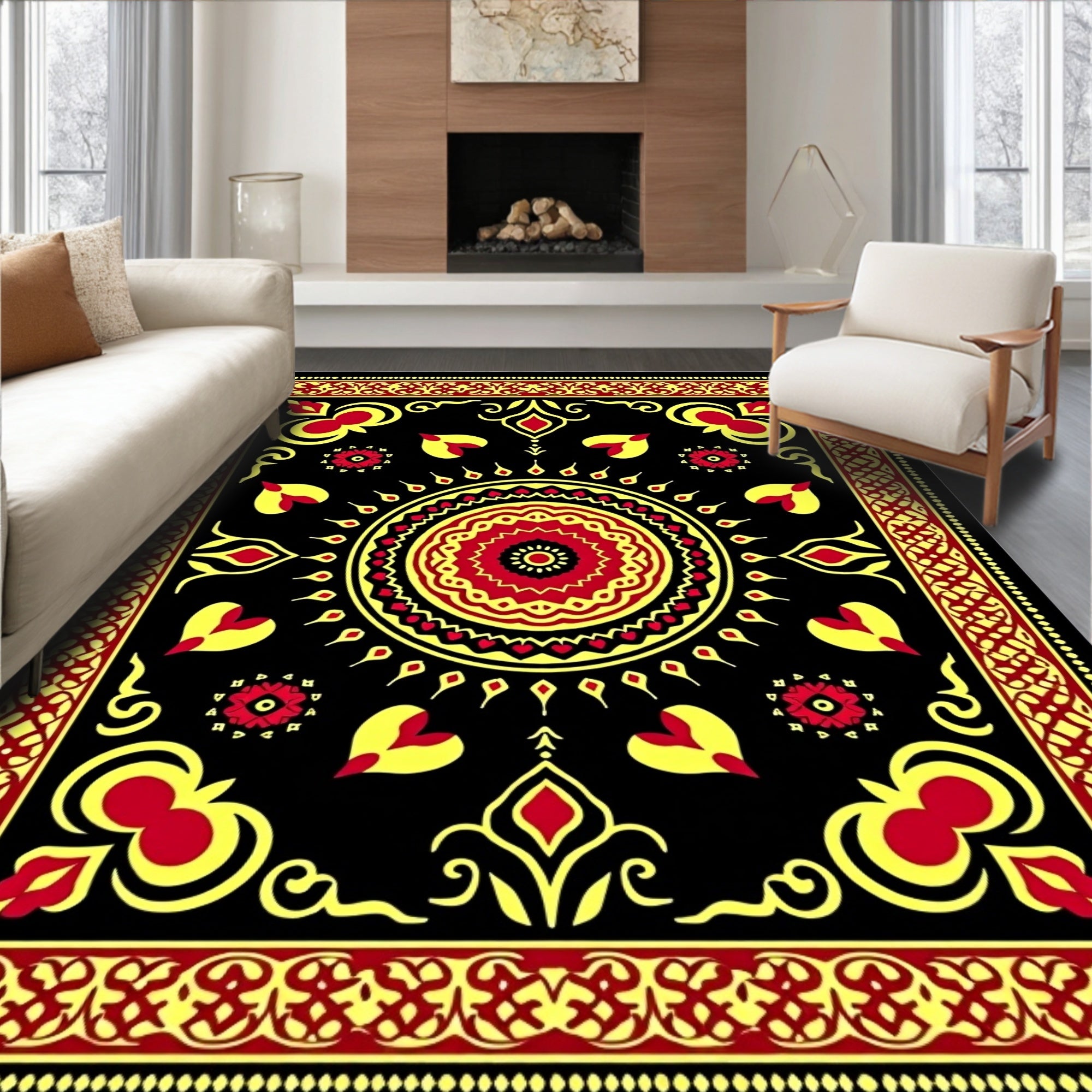 Crimson Gold Sun Burst Medallion Rug