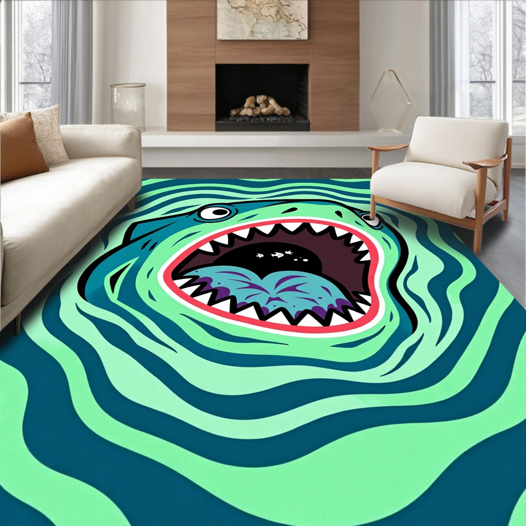 Green Blue Trippy Shark Swirl Rug