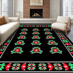 Red Floral Grid Black Rug
