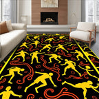 Yellow Athletes Orange Swirls Black Background Rug