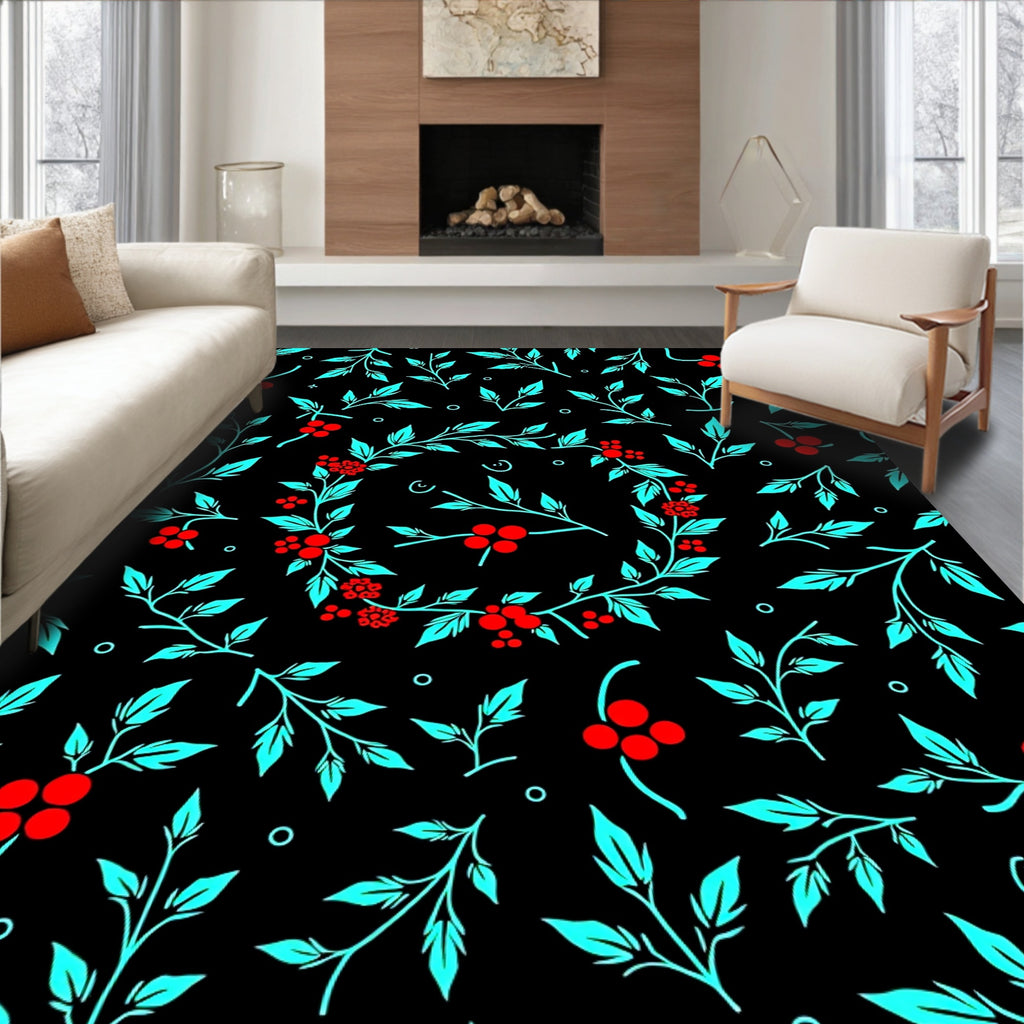 Aqua Red Berry Vine Wreath Rug