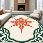 Crimson Starburst Floral Frame Rug