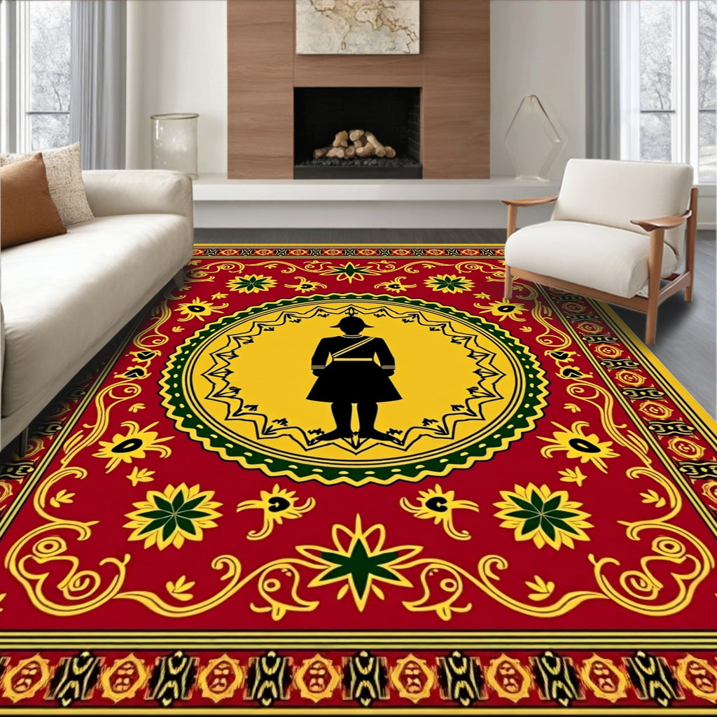 Red Yellow Soldier Medallion Border Rug