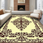 Ornate Dark Brown Scroll Medallion Rug