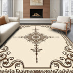 Brown Floral Emblem Cream Rug