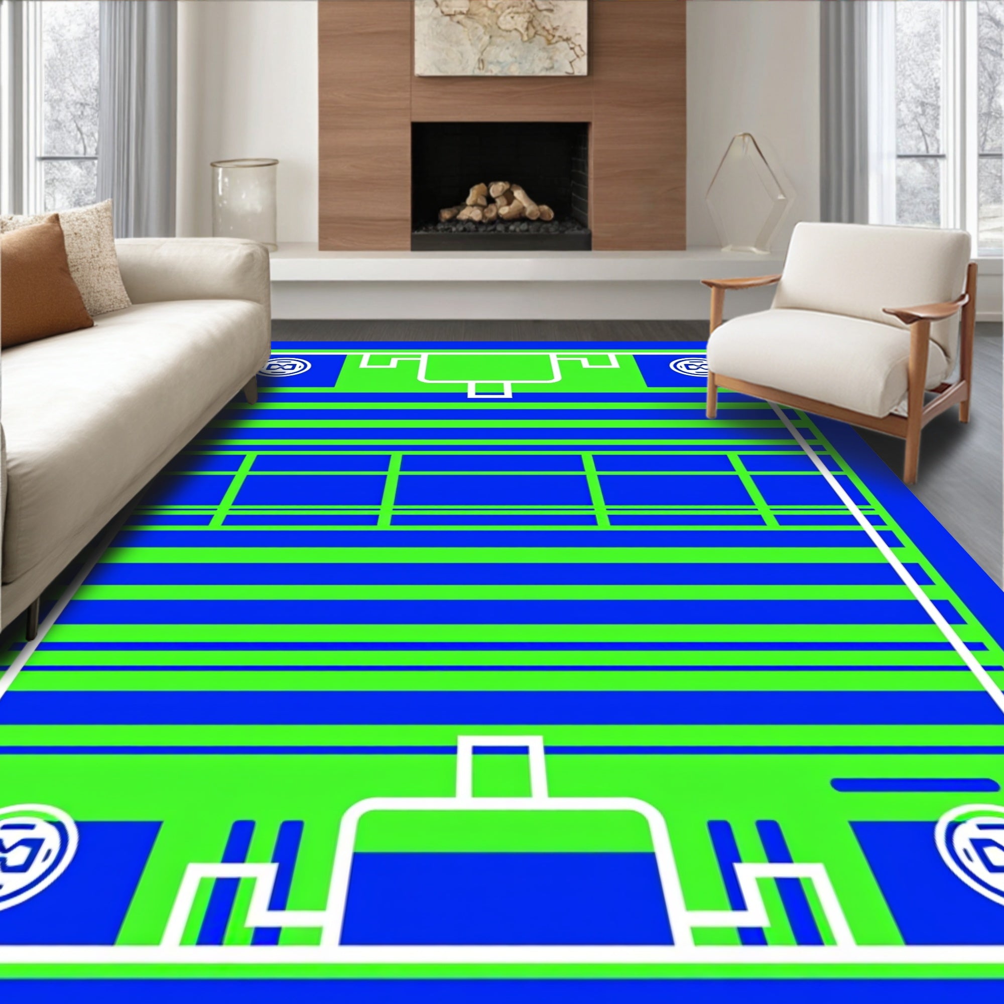Bold Blue Lime Grid Court Rug