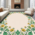 Yellow Floral Garden Vine Border Cream Rug