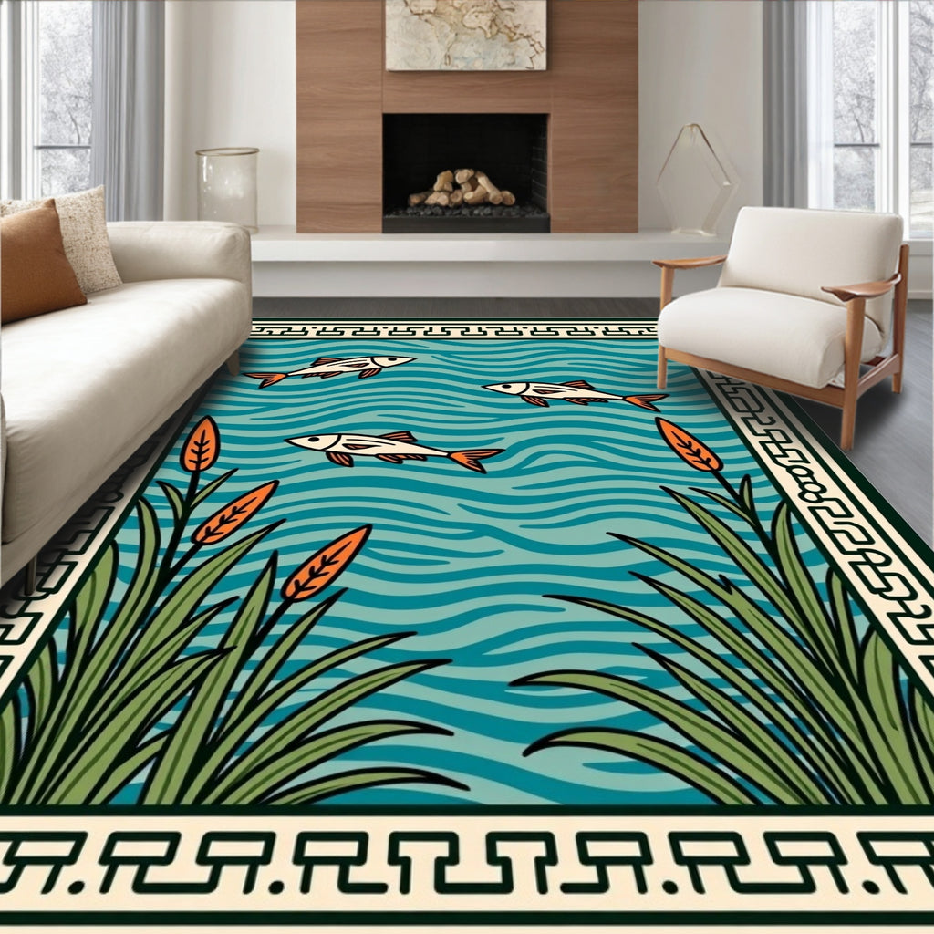 Oceanic Fish Reeds Border Artwork Rug