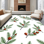 Festive Green Fir Sprigs Red Berries Rug