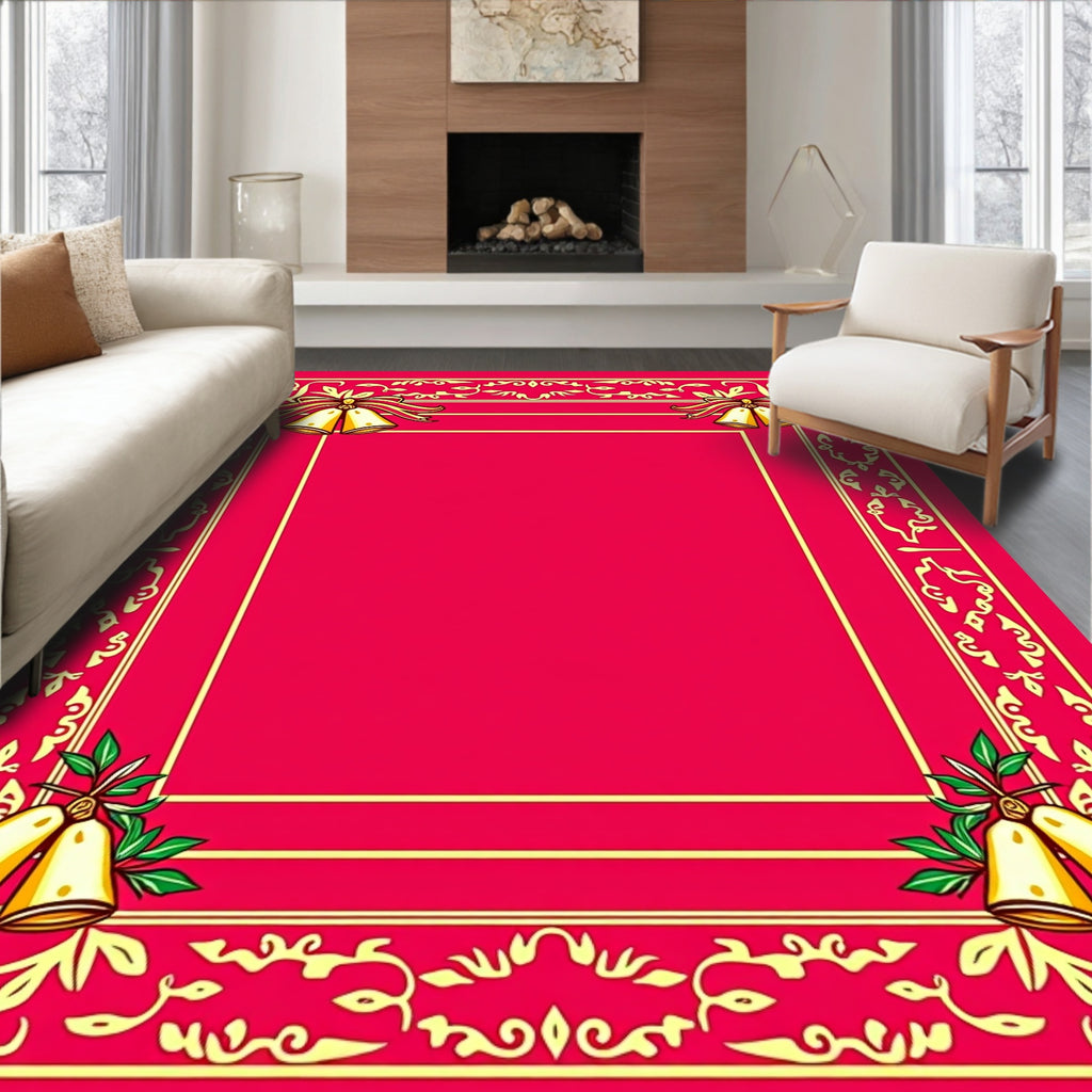 Golden Bells Crimson Border Ornament Rug