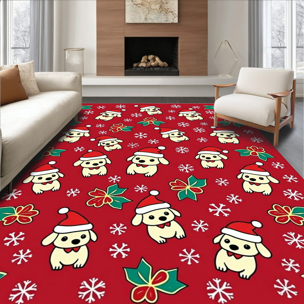 Cute Santa Puppy Snowflakes Wreath Holiday Rug