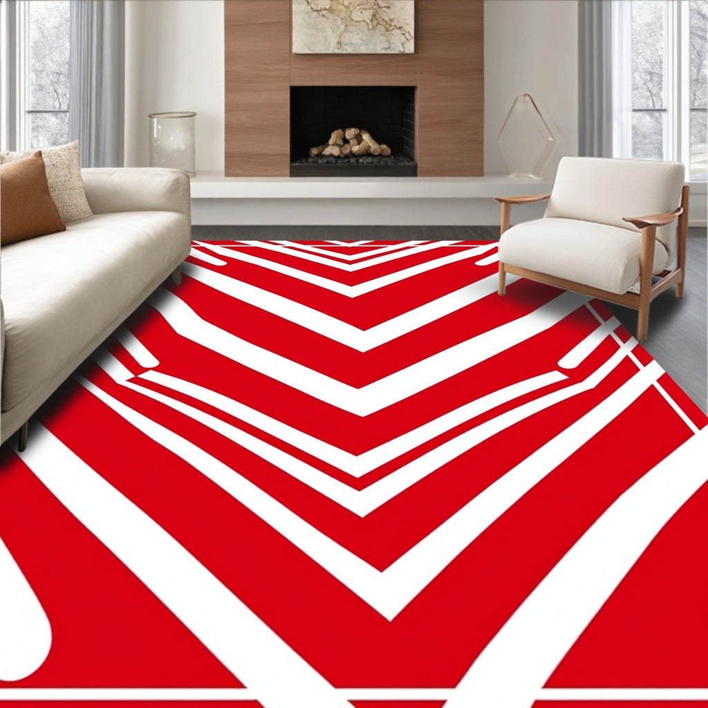 Bold Red White Chevron Stream Rug