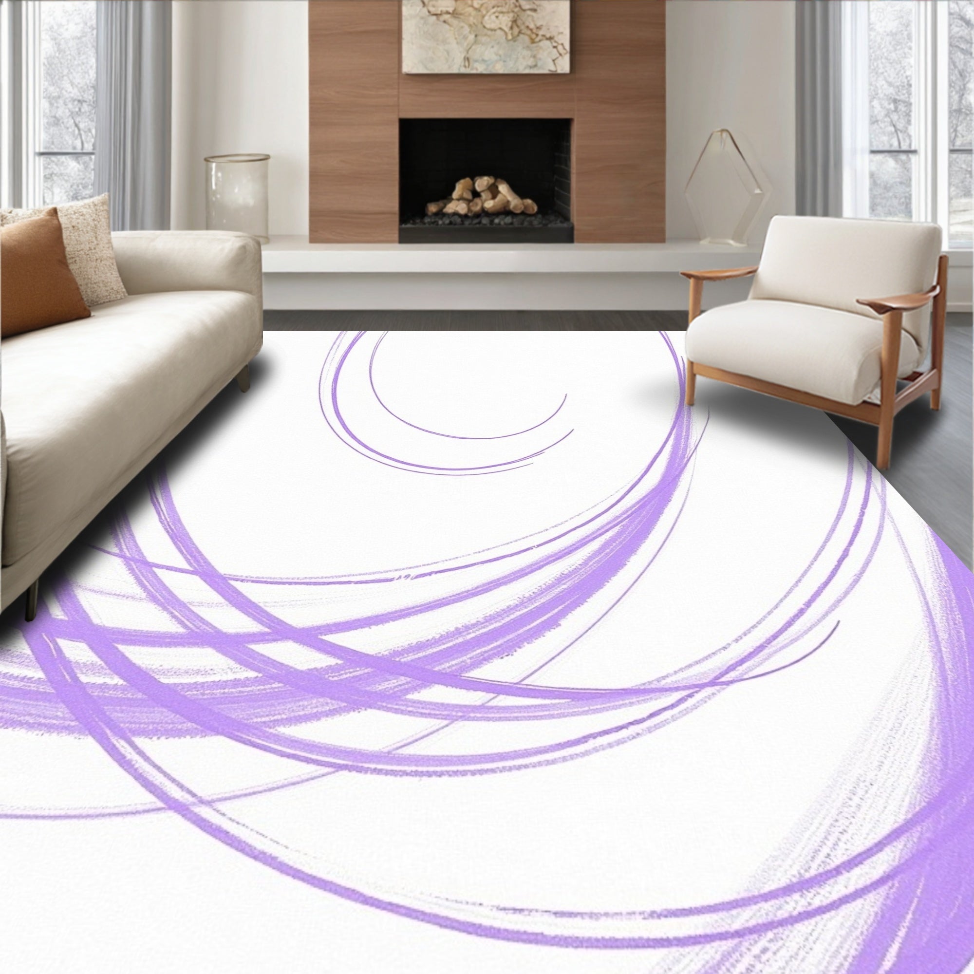Orchid Abstract Swoosh Brush Strokes Rug