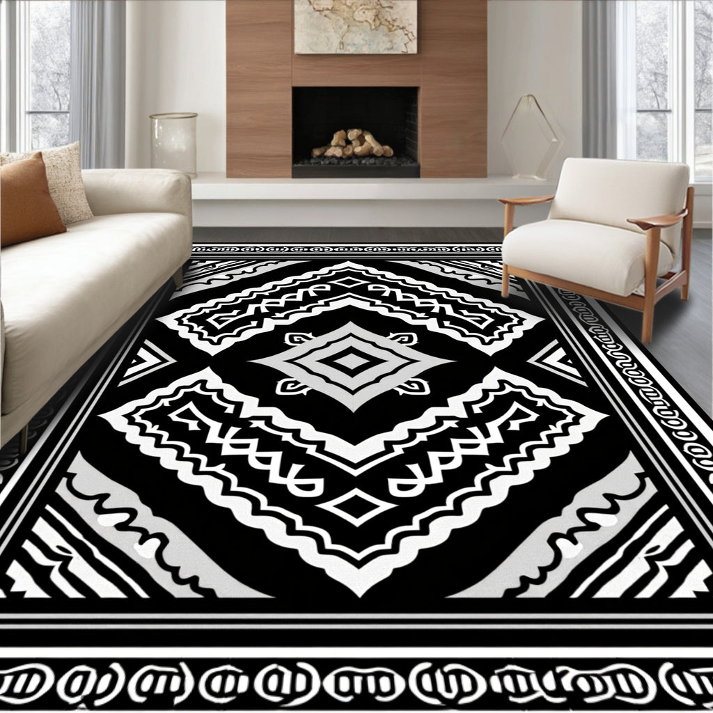 Monochromatic Intricate Tribal Diamond Rug