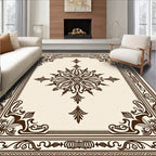 Elegant Cream Dark Brown Floral Medallion Rug