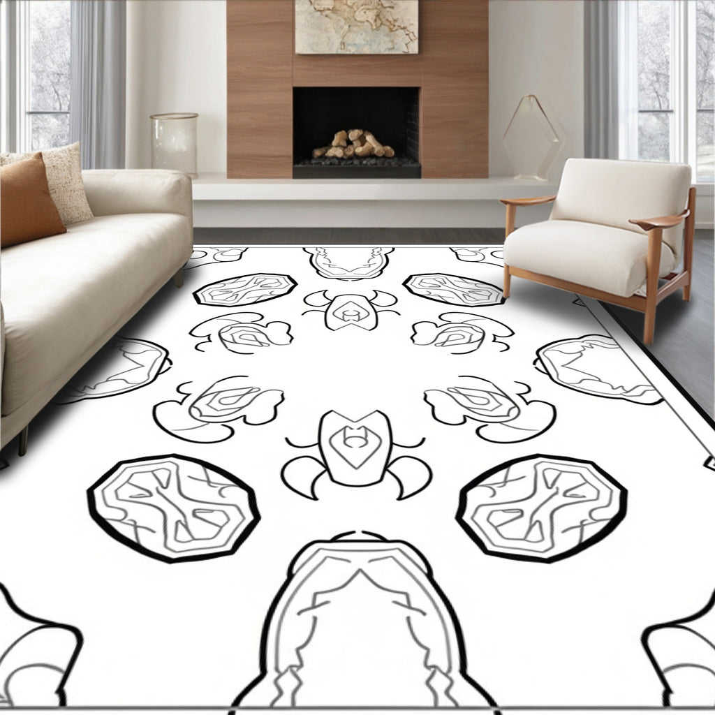 Bold Black and White Symmetry Oval Rug