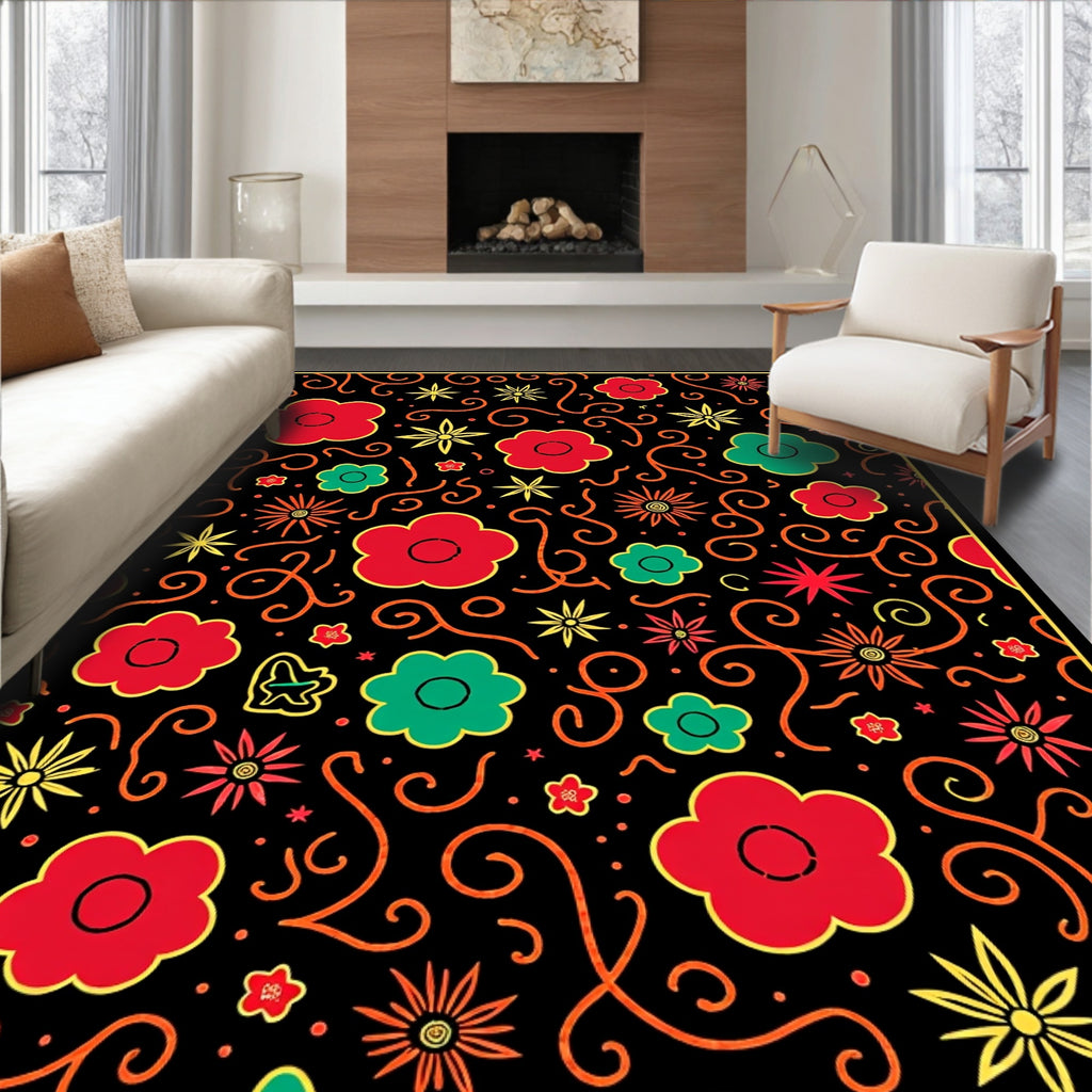 Bold Floral Medallion Swirl Red Green Rug