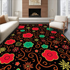 Bold Floral Medallion Swirl Red Green Rug