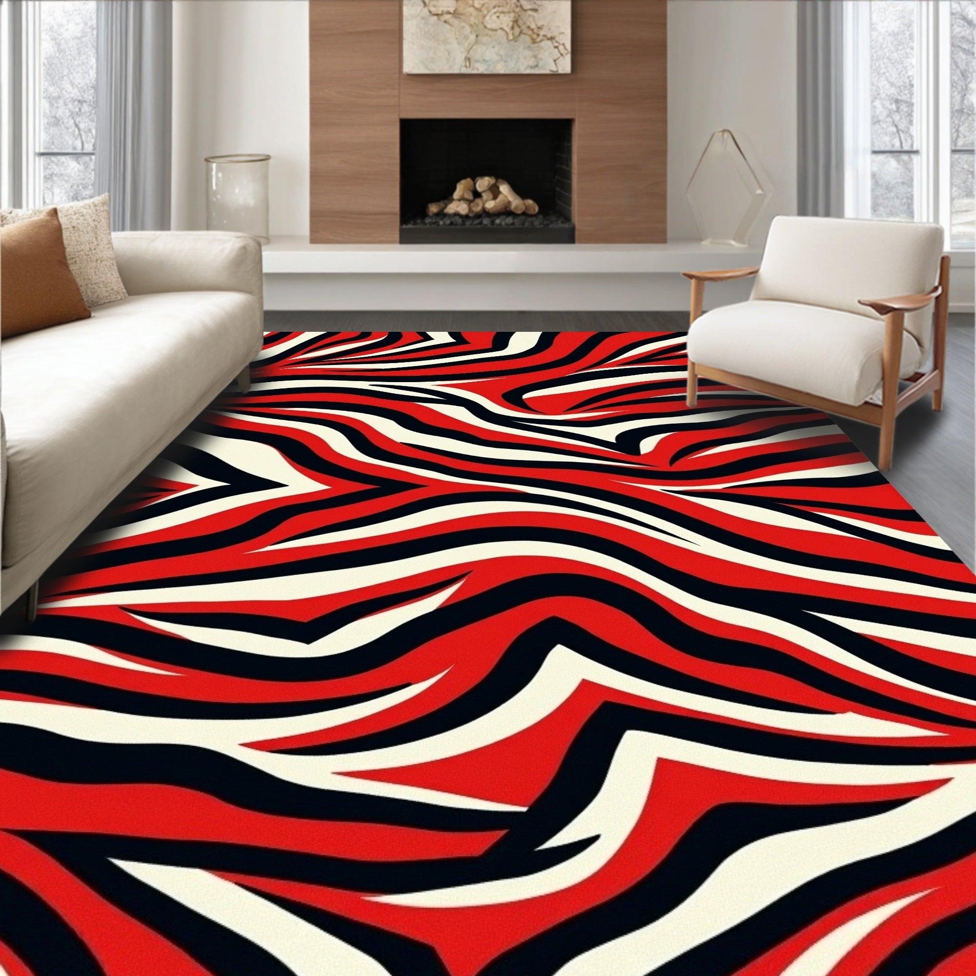 Crimson Cream Black Zebra StripesRug Rug
