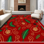 Crimson Emerald Leaf Swirl Accents Rug