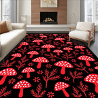 Red Mushroom Forest Foliage Rug