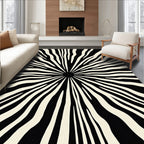 Radiating Black Cream Stripe Sunburst Rug