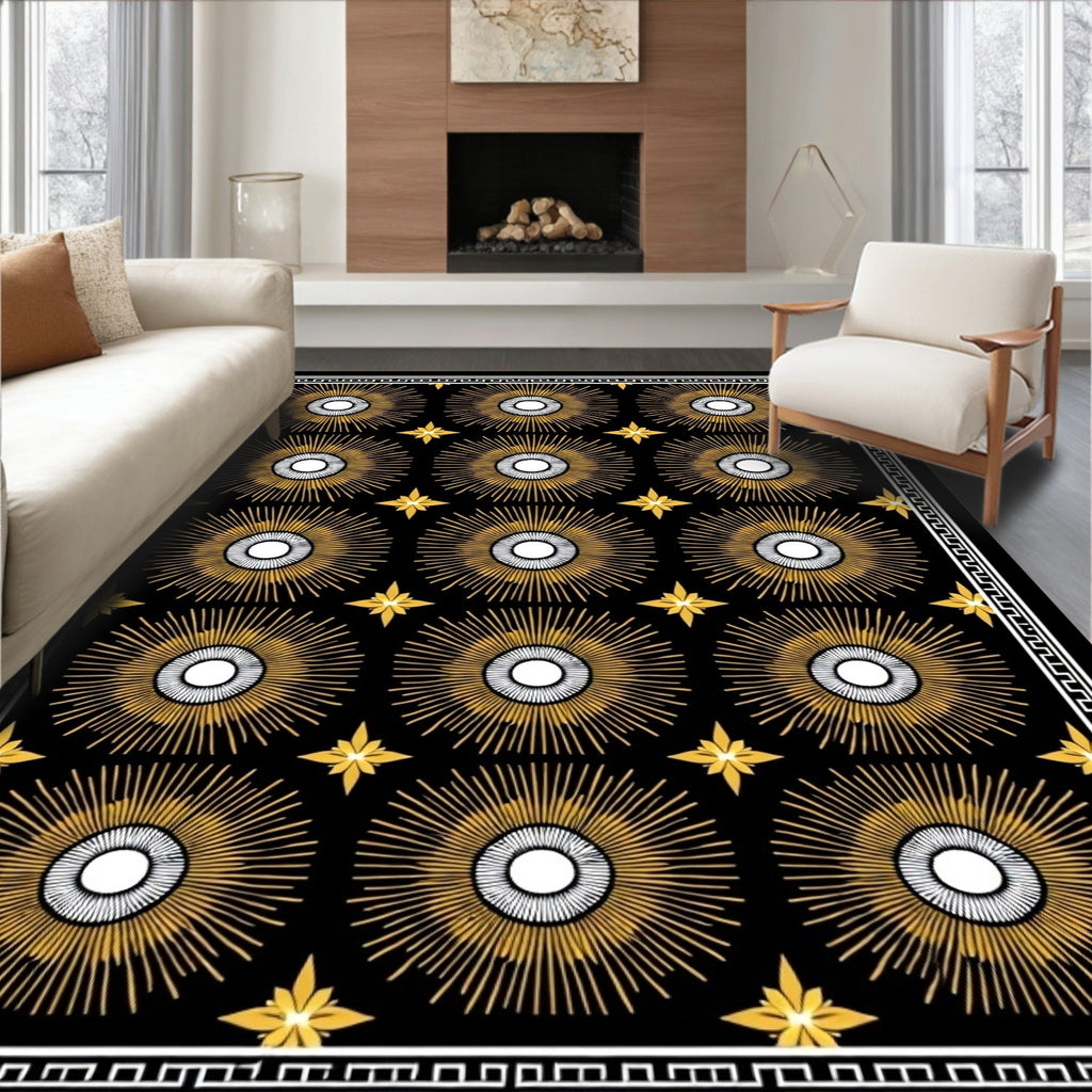 Radiant Sunburst Geometric Gold Rug