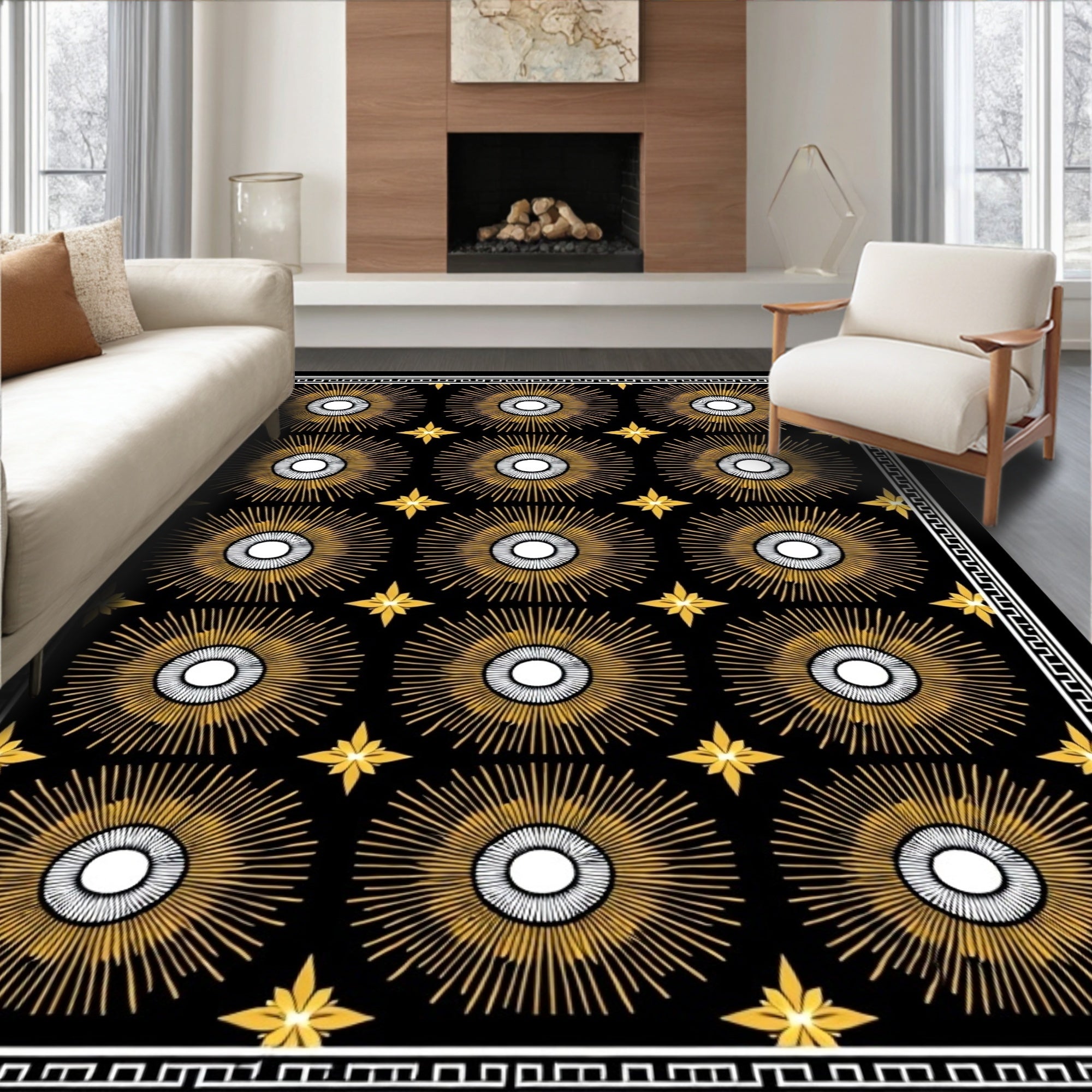 Radiant Sunburst Geometric Gold Rug