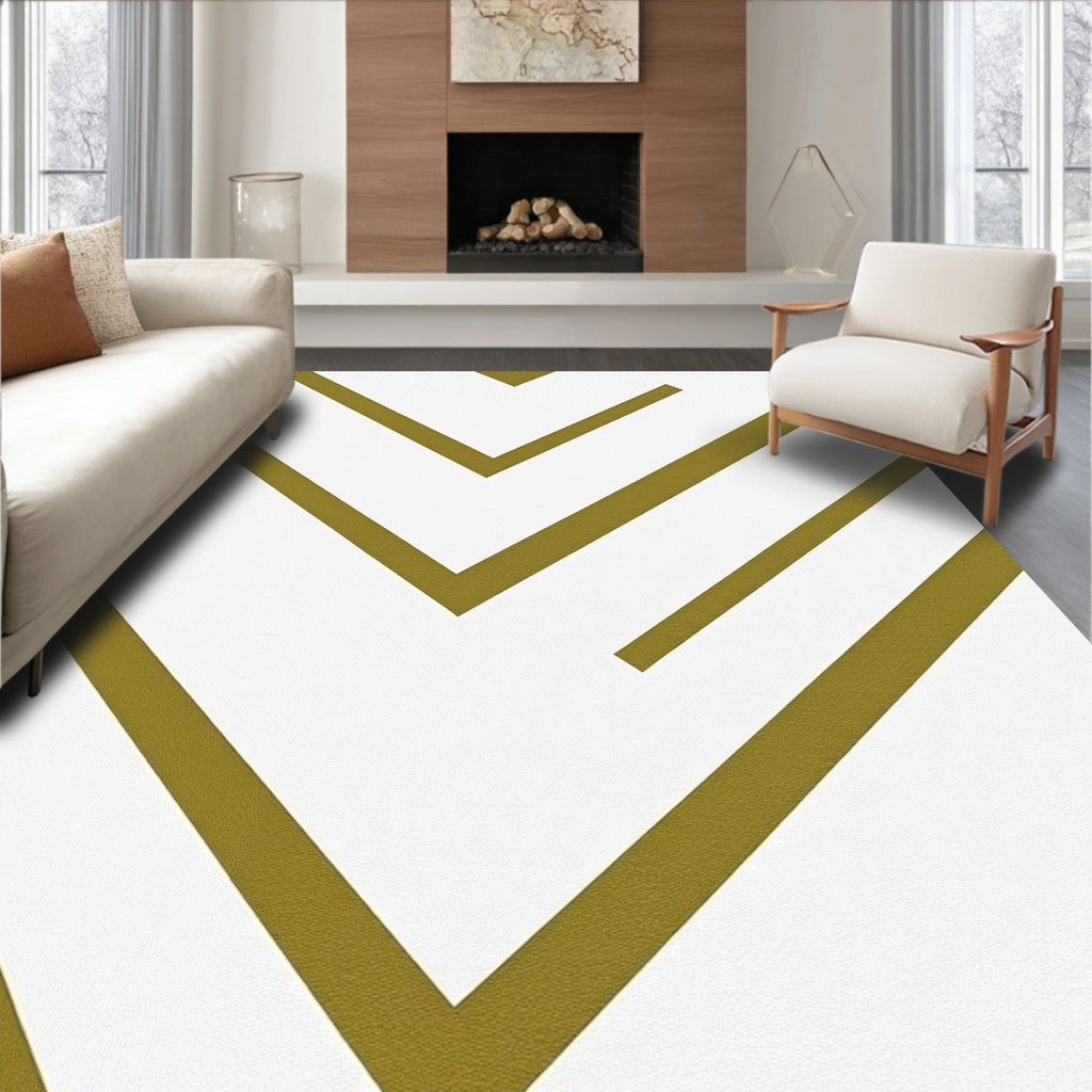 Gold Zig Zag Geometric Lines Rug
