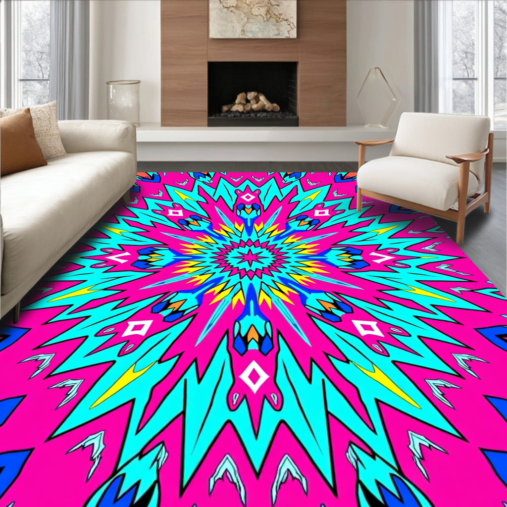 Vibrant Pink Geometric Sunburst Rug