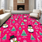 Whimsical Snowman Trees Hot Pink Rug