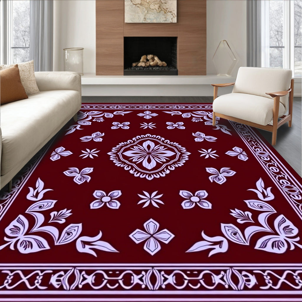 Crimson Floral Laurel Medallion Rug