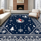 Festive Blue Snowman Winter Forest Rug